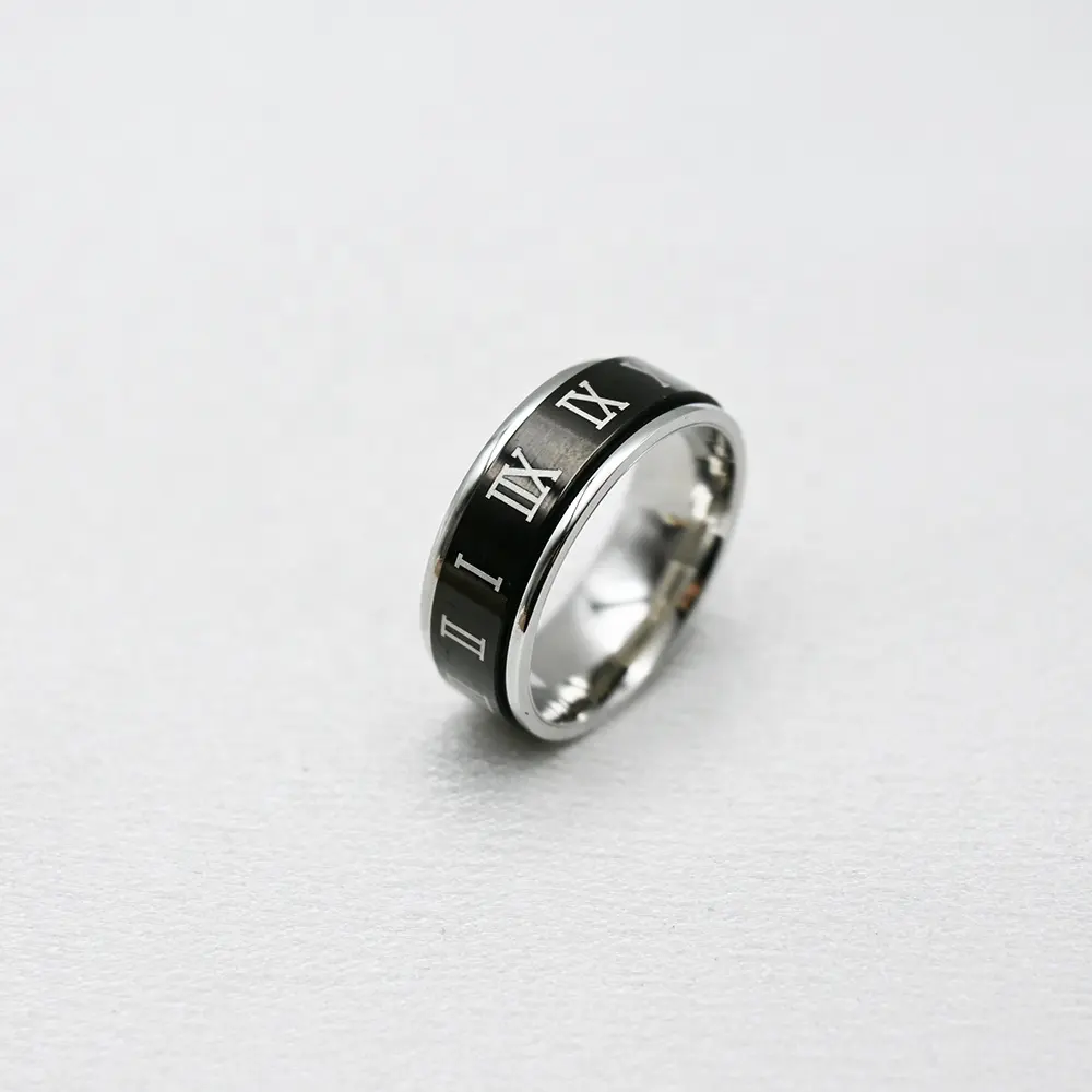 Wholesale High Quality fashion Punk Ring Black Roman Numbers Spinner Stainless Steel Rotary Rings cool black rings