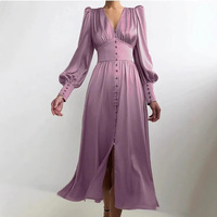 Robe en satin pour femmes européennes et américaines, manches lanternes, taille cintrée, robe élégante et ajustée de style européen et américain