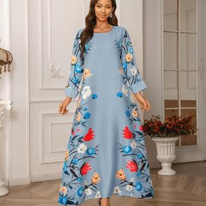 Vestido Largo Abaya Musulmán con Estampado de Oriente Medio y Pedrería, para Mujer, a la Moda - Product Image 3