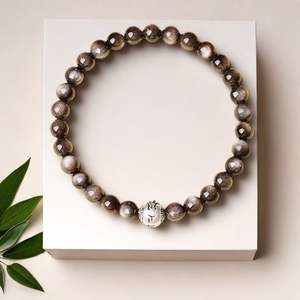 Perle di Cristallo Naturale Fatte a Mano in Oro e Argento Sterling con Motto a Sei Caratteri, Pietra Nera Scintillante, Benefici per Dipendenti - Product Image 2