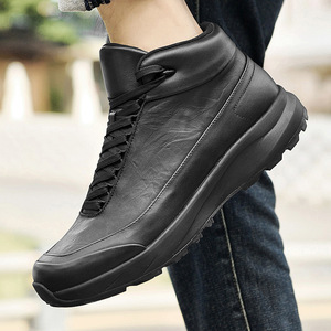 Bottes hautes chaudes pour hommes, chaussures de randonnée sportives d'extérieur, antidérapantes, respirantes, polyvalentes, doublées de cuir, fermeture à lacets sur le devant - Product Image 4