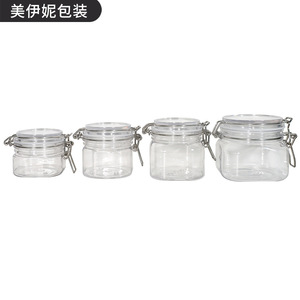 Pet Honey Plastic Airtight Transparent Food Jars With Snap On <b>Clips</b> Tea Canisters For Grains And Cereals - Product Image 4