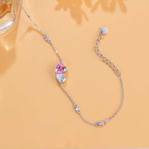 925 शुद्ध चांदी गुलाबी और सफेद सिंथेटिक जिरकोनिया दिल वाटरड्रॉप डिजाइन महिलाओं के लिए आकर्षक कंगन डिजाइन - Product Image 3