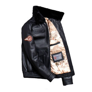 عالية الجودة الرجال جلد طبيعي الطيران الطيار سترة جلد البقر الرجعية الخيزران سترة انفصال الفراء طوق الشتاء سترة - Product Image 5