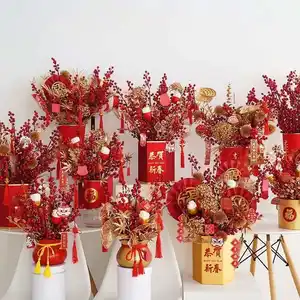 Vietnamese Indoor Home Fortune Artificial Flower Red Fruit Lunar New Year Decoration Gifts Luxury Chinese Handmade CN;GUA Lyan