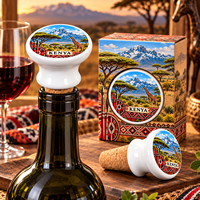 Bouchon de bouteille en céramique souvenir du Kenya, girafe de la savane africaine, paysage du Kilimandjaro, bouchon de vin personnalisé sur le thème de la ville