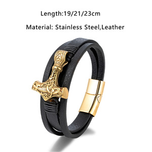 yunnique Thor's Hammer Bracelet Black Leather Magnetic Clasp Viking Style Jewelry Gift - Product Image 4