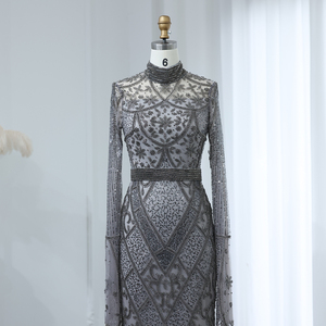 Sharon ha detto SS204 <span class=keywords><strong>abito</strong></span> da sera musulmano grigio con perline di lusso a svasatura maniche lunghe <span class=keywords><strong>nero</strong></span> arabico <span class=keywords><strong>donna</strong></span> <span class=keywords><strong>abito</strong></span> da festa di nozze - Product Image 2