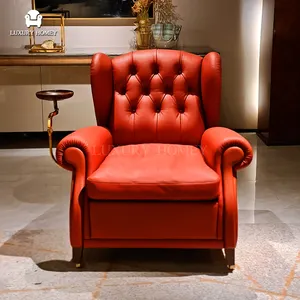 Italian Style Armchair Lounge Room Furniture Luxury Red King Throne Single Leather Cigar Sofa Leisure Chairs