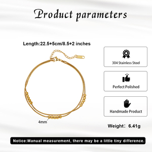Fashion 18K <b>Gold</b> Plated Tarnish Free Stainless Steel Multi-Layer Snake Chain <b>Anklet</b> Beads Chain Jewelry Factory Wholesale - Product Image 4