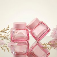 Pot cosmétique carré en verre rose de luxe de 50g, vide, avec couvercles, personnalisable, écologique, faible MOQ, vente en gros