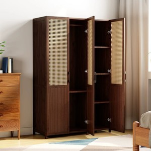 Armario de ratán minimalista de estilo chino con puertas dobles, gabinete de almacenamiento de gran capacidad para el hogar y el dormitorio. - Product Image 1
