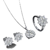 S925 Silber Moissanit-Schmuckset Sonnenblumen-Design Exquisite Halskette Ohrringe Ring Set Damen Hochzeit Party Schmuck