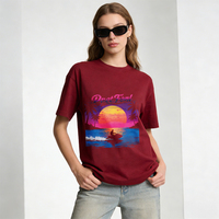 T-shirts pour femmes pour l'été avec motif de coucher de soleil sur la plage et texte Duet Fon pour un style décontracté