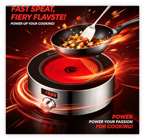 Cocina Eléctrica Redonda Infrarroja AMOR <span class=keywords><strong>de</strong></span> Ahorro <span class=keywords><strong>de</strong></span> Energía con Control <span class=keywords><strong>de</strong></span> Perilla, 1200W Reales, Temporizador Digital, Acero Inoxidable, para el Hogar - Product Image 1