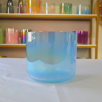 Bol chantant en cristal bleu translucide Aurora, bol chantant en cristal de quartz pur, bols sonores alchimiques pour la méditation