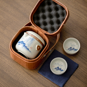 <b>Ceramic</b> Travel <b>Tea</b> Set 3 Pieces Lightweight Portable Kung Fu <b>Tea</b> Brewing <b>Pot</b> With Cup For Outdoor Use - Product Image 2
