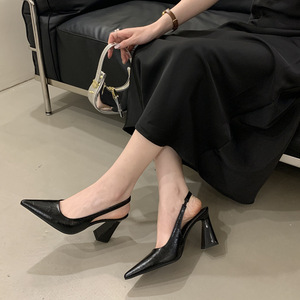 2026 Spring Summer French Pointed Toe Slingback <b>Block</b> Heel Sandals White Matching Skirt Women Daily Dress Shoes - Product Image 2