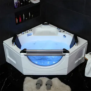 Modern corner yacussi indoor whirlpool spa 2 person tub bath clear glass jakuzzi bathtub multifunction