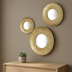 Round Rattan Wall <b>Mirror</b> Set Bohemian Decorative Framed Circular <b>Mirrors</b> for Living Room Bedroom - Product Image 2