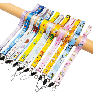 Cartoon Ribbon Heat-Transfer Polyester Phone Lanyard Landmine Buckle Long ID Card Holder Drop-Resistant Neck Strap Phone Cases