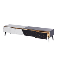 Table basse et meuble tv de luxe moderne, haut en bois et ardoise de couleur noire et blanche, pieds en métal, nouvelle collection 2022