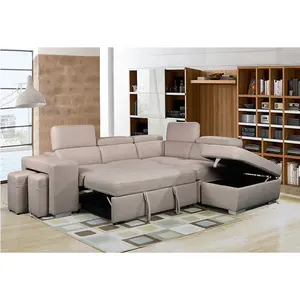 Tianhang High-standard White Soft Air Leather Living Room Sofa Furniture L Shaped Sofa Bed With USB Storage And Ottoman