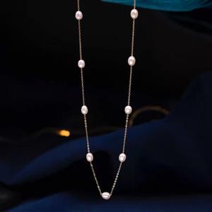 S925 <b>Silver</b> and 18K Gold Plated Lock Bone <b>Chain</b> <b>Necklace</b> Starry Sky Style with Natural AK <b>for</b> Xiaomi Pearl Elegant <b>for</b> <b>Women</b> - Product Image 1