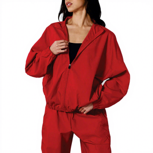 Women's Red Sporty Tracksuit <b>Set</b> Full Length Loose Fit <b>Knitted</b> Polyester Side Stripe All Seasons Wear Windbreaker Wholesale <b>Set</b> - Product Image 2