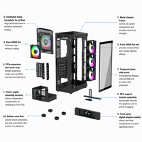 Boîtier d'ordinateur ATX Mid Tower noir avec verre trempé, châssis PC gaming à haut débit d'air TDB1201