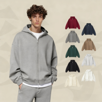 Sudadera Unisex de Algodón de 350g, Estilo Casual, Holgada, con Doble Cremallera, Manga Larga, Color Sólido, Bolsillo de Felpa, para Otoño