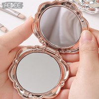 Miroir de maquillage compact miniature pliable en plastique en forme de rose, personnalisable, double face, portable, en gros