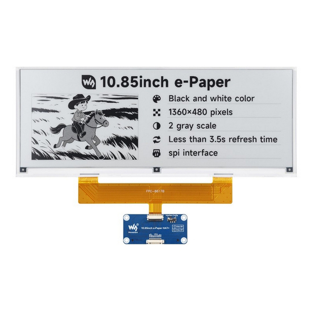 10.85inch E-Paper Display E-ink Display 1360 * 480 Black / White SPI Interface