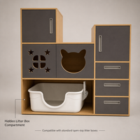 Armoire multifonctionnelle pour chat avec enclos pour litière, 3 tiroirs et maisonnette pour chat |   Bois multicouche 120x40x120cm