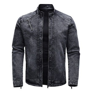 Giacca da Motociclista 2025 Personalizzata con Colletto Rialzato, Design con Cerniere, Giacca in Denim Neutra - Product Image 1