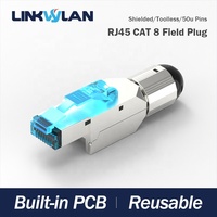 Linkwylan steker terminasi jalur Cat8, kecepatan tinggi 40G 2000MHz RJ45 konektor logam terlindung steker PCB Ethernet