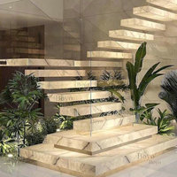 Escalier en spirale sculptural moderne de luxe avec éclairage LED, escalier flottant en marbre Pantogonia illuminé