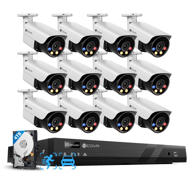 4COVR 16-Channel CCTV Camera System 12X 5MP PoE AI IP Red & Blue Light Flashing 2-Way Audio Active Deterrence Business Security