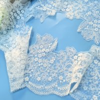 Dentelle à motif ondulé avec bordure en dentelle, tissu en nylon blanc, broderie avec des paillettes pour robe de mariée, accessoires de lingerie
