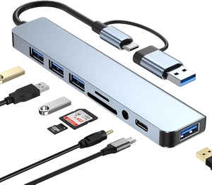 อะแดปเตอร์ชาร์จ 100W พร้อมช่องเสียบการ์ดอ่านข้อมูล USB3.0 TF SD หลายพอร์ต ผลิตจากอะลูมิเนียมอัลลอยด์ สำหรับโทรศัพท์มือถือ แล็ปท็อป โน้ตบุ๊ก 8 in 1 แบบ Type C - Product Image 1