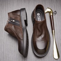 Brounvanm – mocassins décontractés en cuir véritable pour hommes, chaussures basses à semelles souples, style britannique, en daim, rétro, confortables et respirantes