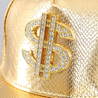 Gorra de Béisbol de Cuero PU de 5 Paneles, Estilo Vintage de Lujo, con Decoración Metálica Ajustable con Símbolo de Dólar Dorado