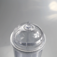 Gobelet réutilisable personnalisé 16oz 24oz Gobelet en verre à double paroi en acrylique avec couvercle en forme de dôme et paille