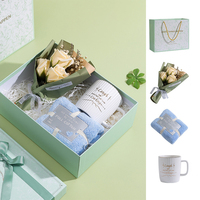 Grosir Set Hadiah Valentine Pernikahan Mewah Handuk Bunga 300Ml Set Kotak Hadiah Mug Kopi Keramik untuk Wanita