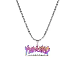 Panas Personalisasi Hip Hop Kalung Warna-warni Api Liontin Baja Titanium Perhiasan Kalung untuk Uniseks