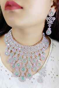 Fancy <b>Necklace</b> with AD Drop Earring Jewellery Set Jewellery Anti Tarnish Collection Handmade Bulk Product Indian Women Jewellery - Product Image 6