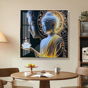 Nouvel arrivage de décoration intérieure de grande taille or bouddha fleur de lotus diamant religieux hindous dieu cristal porcelaine peinture art mural - Product Image 5