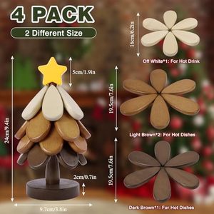 Sous-plats en bois pour plats chauds, ensemble de 4 sous-plats en forme de sapin de Noël pour casseroles chaudes, bols, théières, boissons, assiettes - Product Image 6
