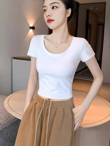T-shirt bianca a maniche corte estiva aderente 2025 nuova t-shirt nera a vita alta Slim Fit - Product Image 4