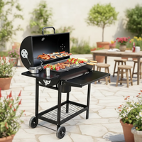 Barbecue fumoir autoportant de style coréen en acier au carbone avec étagères latérales et roues, grande capacité